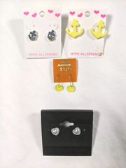 Lot 4 Small Earrings Children Teens Anchors Hearts Vintage New Old Stock NOS