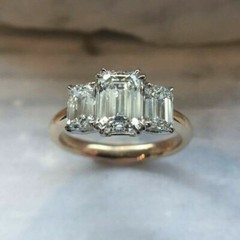 Three Stone Eye-Catching Emerald Cut Lab Created Diamond Wedding925 Silver Ring