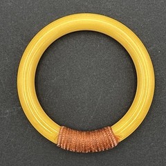 BAKELITE vintage bracelet – yellow tubular bangle w/ wrapped brown cord 8″