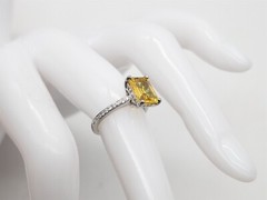 Designer $7000 5ct Natural Yellow Sapphire VS G Diamond 18k White Gold Ring