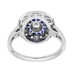 Art Deco Style Lab Created Diamond & Sapphire Wedding Ring 14K White Gold Finish