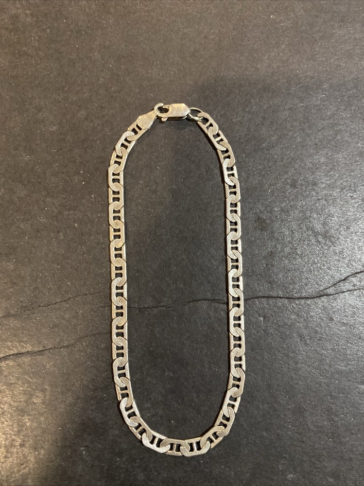 Vintage Sterling Silver 925 Italy Anchor Mariner Link Bracelet 9.5”