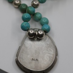 Heavy Turquoise and Silver Beaded Pendant Necklace Sterling Silver
