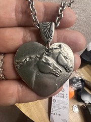 Western Pewter Silver Tone Double Horse Head Pendant Necklace Cowboy Ranching