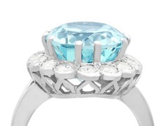 Vintage 7.65 Ct Aquamarine and 1.02 Ct Diamond 18k White Gold Cocktail Ring