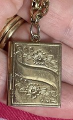 Vintage GoldTone Book Locket Pendant Floral Engraved Photo Album Charm 14”Chain