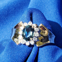 Original EARTH MINED Teal Blue SAPPHIRE DIAMOND Engagement Ring SOLID 14K GOLD 9