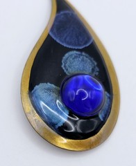 Vintage MCM Artisan Copper Enamel Teardrop Brooch Pin Modernist Abstract Blue 3″
