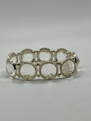 Vintage Silver Tone Large Clear Lucite Faceted Beads Stretch Cuff Bracelet 3”