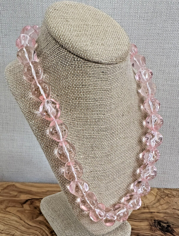 Vintage Pink Molded Resin Pools of Light Necklace • Glamorous Beads Screw Clasp