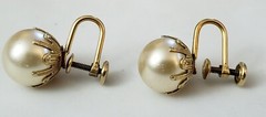 Vintage J.M.S JMS 1/20 12KT Gold Filled G.F Large Faux Pearl Screwback Earrings