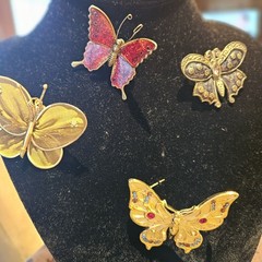 Vintage BUTTERFLY Pins Lot Of 8 AAI, D’ovlan, Damascene Enamel, Mesh