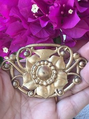 Vintage Large Gold Tone Art Nouveau Style Floral Brooch Sash Pin 3.5 X 2 1/4″