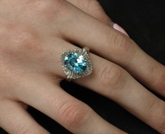 Fine 6.11ct Natural Neon Blue Zircon & 1.50ct Diamond Platinum Ring Size 9.25