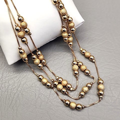 Layered Necklace Gold Tone Station Beaded Textured Glossy 19″