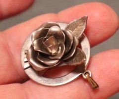 Vintage Coro Rose Pendant 3D Silver Metal