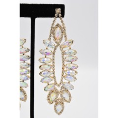 Vintage Y2K Crystal Chandelier Dangle Earrings AB Rhinestone Gold Chunky Bin1