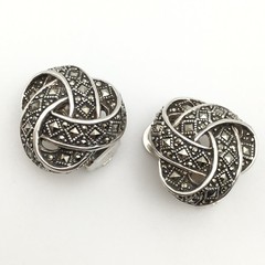 Vintage Sterling Silver Marcasite Knot Clip On Earrings Marked 925 14g #22