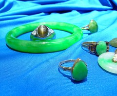 Original Art Deco Antique Old Green Gray Color JADE Sword Slide Guard Fitting