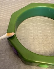 Vintage Bakelite Bangle Green Octagon Inlay Polka Dots Bracelet TESTED