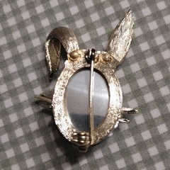 Vintage Brooch Rabbit Head Pin Amber Topaz Color Stone Gold Tone Unique