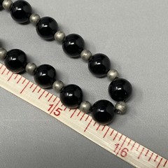 Beaded Stone Necklace Black Gemstone Endless Chakra Energy Silver Tone Spacer