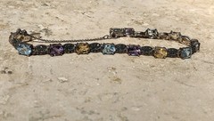 ✨💐🛍️Vintage 925 STERLING SILVER COLORFUL Multi GEMSTONE 💎 MARCASITE Bracelet✨