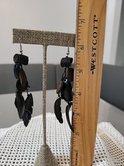 Vintage Bohemian Artist Handmade Leather & Teak Wood Dangle Earrings 4″ OOAK B13
