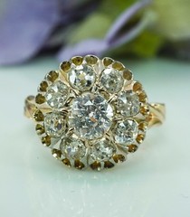 Antique Victorian Old European Mine cut Diamond Filigree Halo Ring 14K Gold