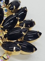 Juliana D&E Jet Black Marquise Flower & Crystal Rhinestone Highlights Brooch-(I)