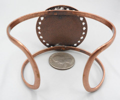 Wide Copper Cuff Bracelet Howlite Gemstone Medallion Shield Rhombus Cutwork