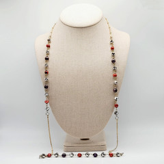 Colorful Burgundy and Plum Pearl with Crystal Beaded Long Station Necklace 36 in