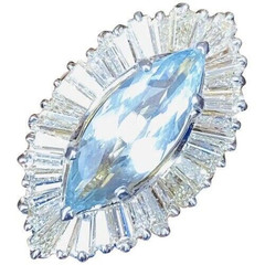 Vintage RING-DANT Platinum Aquamarine Diamond Ballerina Baguette Ring Pendant