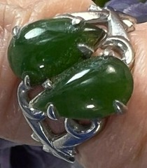 Vintage Double Teardrop Jadeite Sterling Silver .925 Cocktail band RING size 4.5