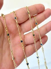 Estate 18K Yellow Gold & Blue Sapphire Fancy Ornate 25″ Layering Chain Necklace