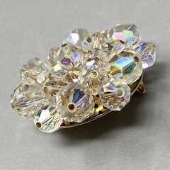 VTG Crystal Brooch Clear Cluster Aurora Borealis Faceted Gold Back Bling 1.75″