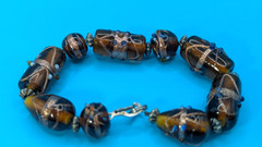 Vintage Murano Lamp Work Glass Beads Amber Brown Bracelet