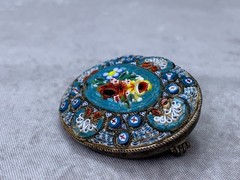 Woman’s Vintage Micro Mosaic Tesserae Glass Pin Italy Oval Floral Brooch Gift