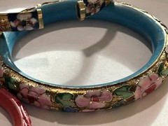 Lot of 5 Vintage Floral Enamel Cloisonné Asian Bangle Bracelets