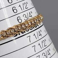 Vintage Rhinestone Tennis Bracelet Gold tone Double Rope Chain 7″