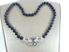 VTG 2 PANTHER HEAD KNOTTED BLACK ONYX WHITE SPINEL RUBY RHODIUM PLATED NECKLACE