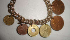 Vintage 1950/60’s Foreign Coin Bracelet 10 Coins E. Africa, India, Pakistan, Por