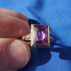 Original Amethyst European Deco Engagement Ring Vintage Solitaire SOLID 10K GOLD