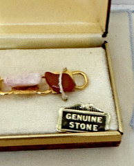 Unique Mid Century Semi Precious Genuine Stones Gold Tone Link Bracelet & Case