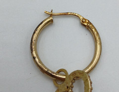 925 FAS Heart Charm Hoop Earrings 1.25in Vermeil Sterling Silver 2.94g Estate