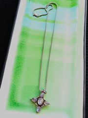 Vtg CROSS SHAPED Moonstone Necklace 5 Stones 925 Silver Gorgeous Chain IRIDESCEN