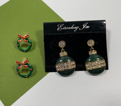 Vintage Signed Eisenberg Ice Green Enamel Christmas Ornament Dangle Earrings