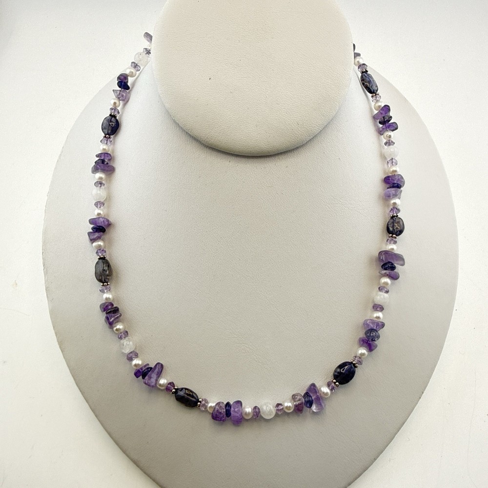 Sajen Necklace Amethyst Pearl Purple White Sterling Silver 925 Beaded Artisan