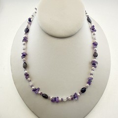 Sajen Necklace Amethyst Pearl Purple White Sterling Silver 925 Beaded Artisan