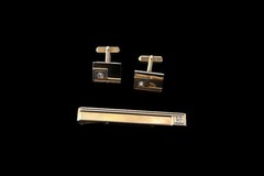 Vintage Gold Tone Swank Cufflinks and Tie bar Clip w/ Rhinestone Accents